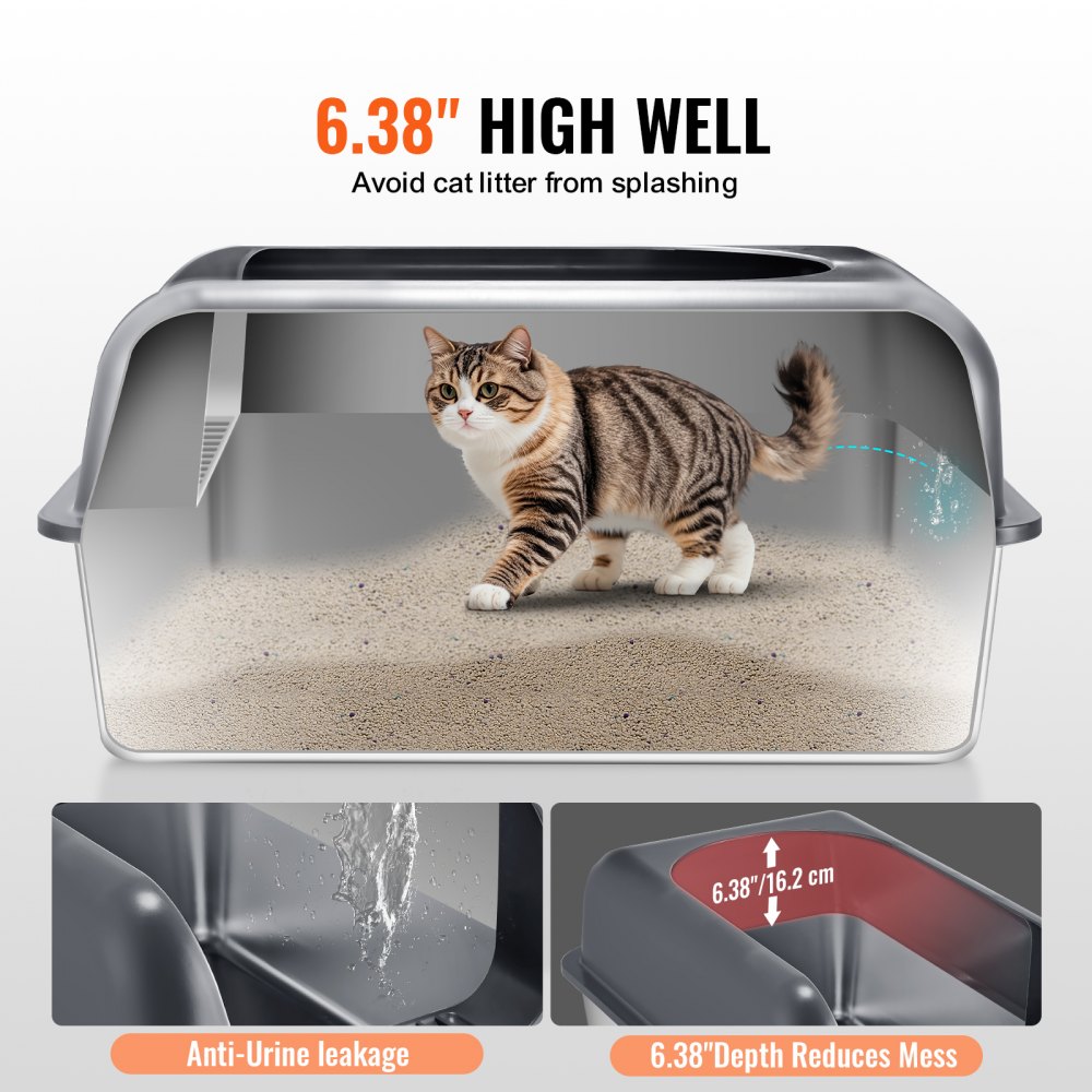 Stainless Steel Cat Litter Box, XL Enclosed Litter Box for Indoor Cats in use