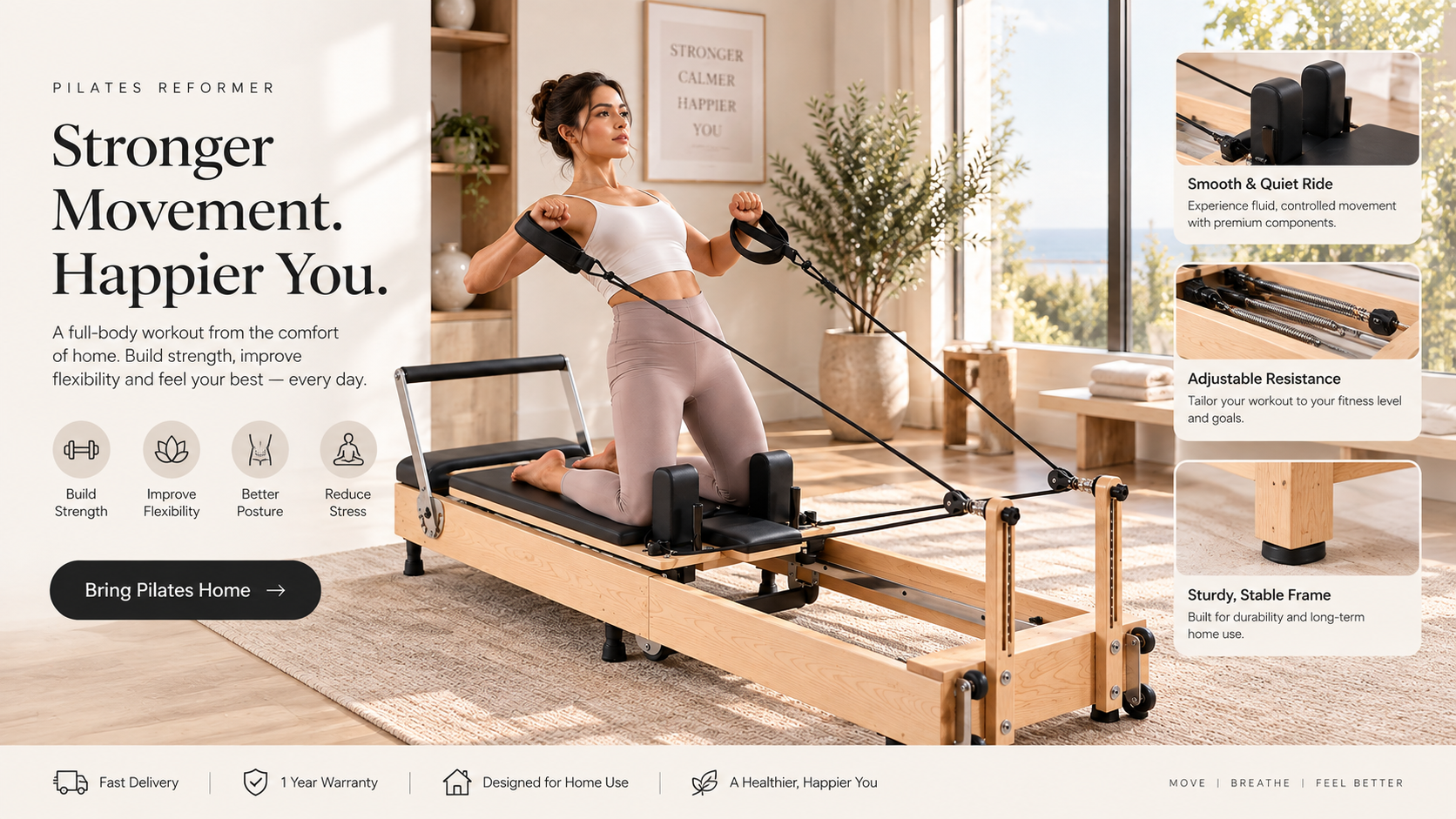 Solid Maple Studio Pilates Reformer in use