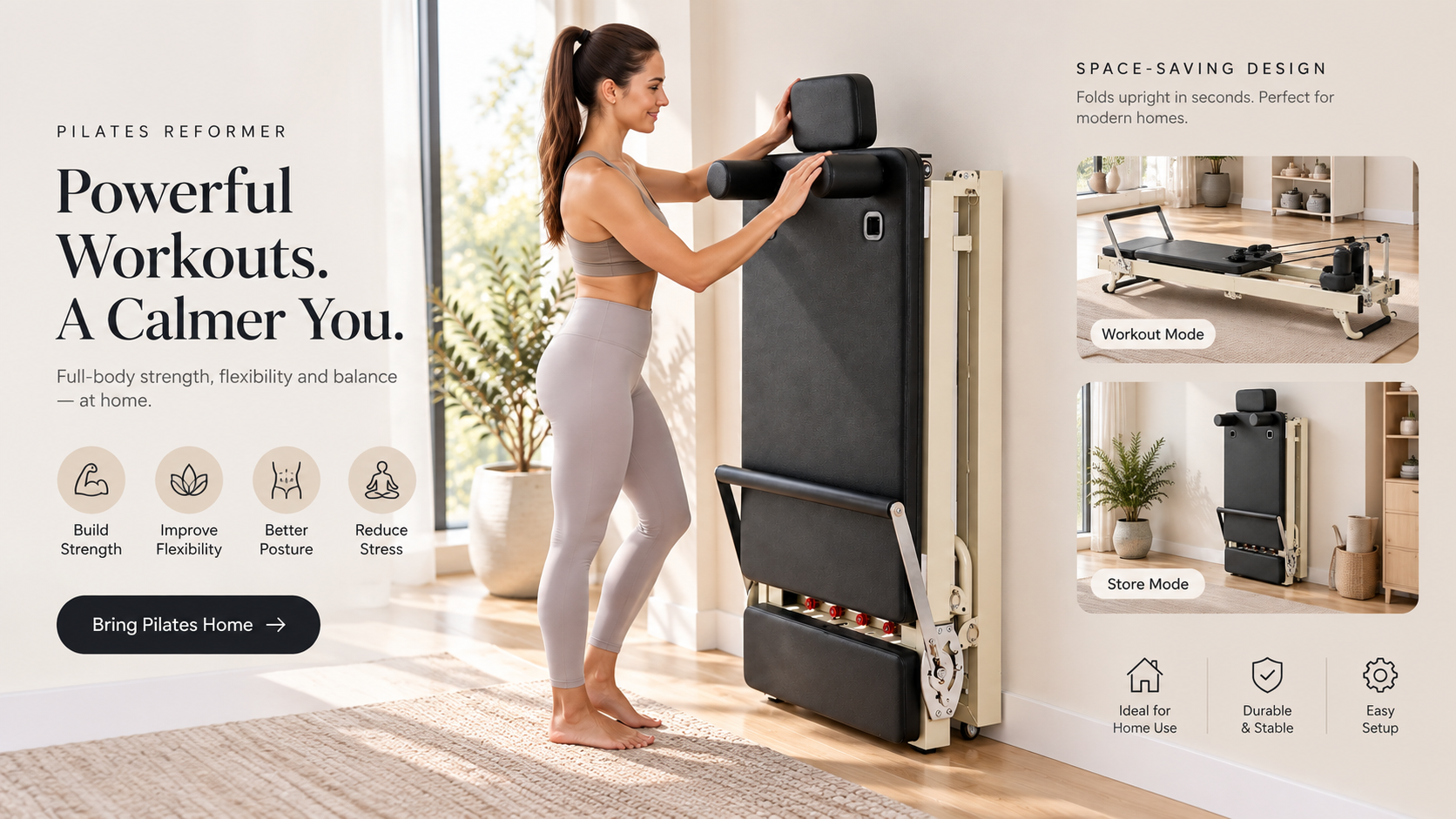 Full-Length Foldable Pilates Reformer in use